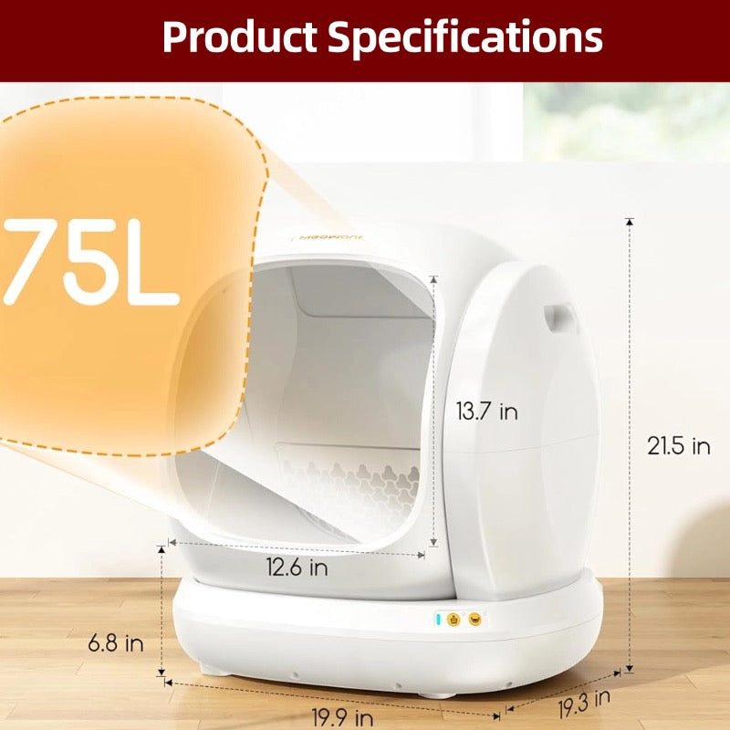 Self-Cleaning Litter Box – Automatic, App-Controlled, Extra-Large 75L Low-Entry Box for Multiple Cats