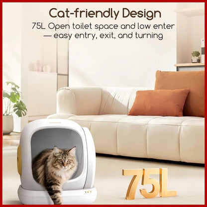 Self-Cleaning Litter Box – Automatic, App-Controlled, Extra-Large 75L Low-Entry Box for Multiple Cats