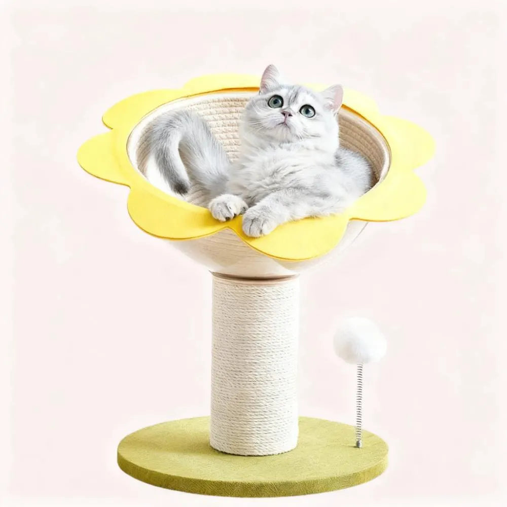 Cat Scratching Tree with Cozy Hand-Woven Bed & Sisal Post