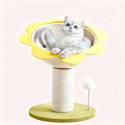 Cat Scratching Tree with Cozy Hand-Woven Bed & Sisal Post