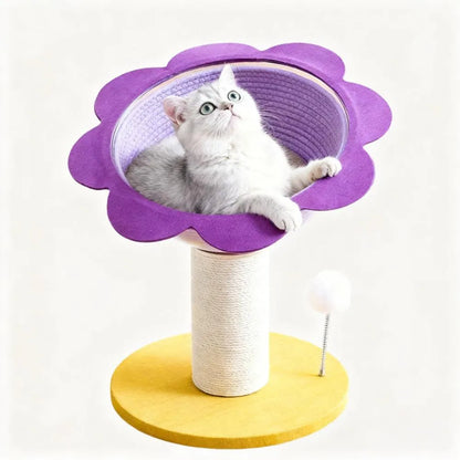 Cat Scratching Tree with Cozy Hand-Woven Bed & Sisal Post