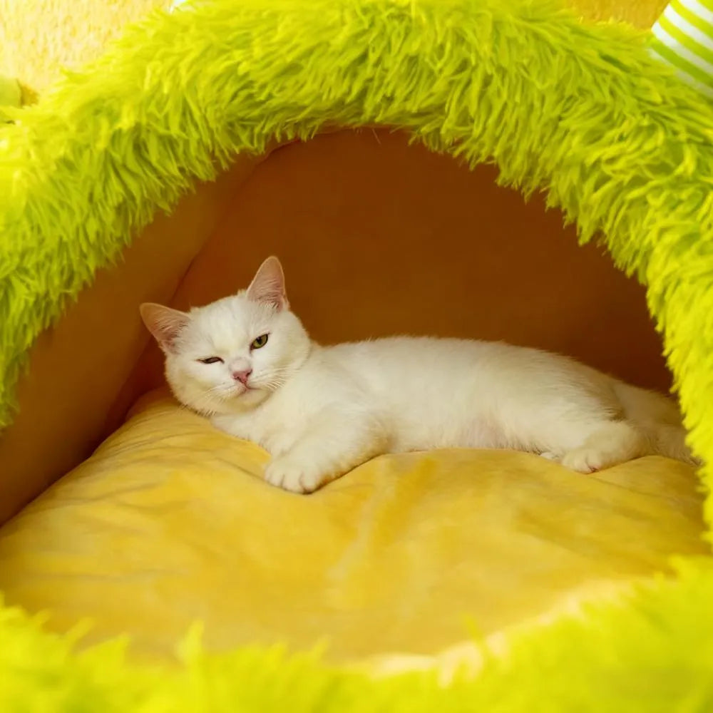 Monster-Shaped Fluffy Pet Bed – Super Soft Sleeping Nest for Cats & Dogs