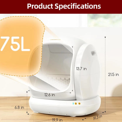 Self-Cleaning Litter Box – Automatic, App-Controlled, Extra-Large 75L Low-Entry Box for Multiple Cats