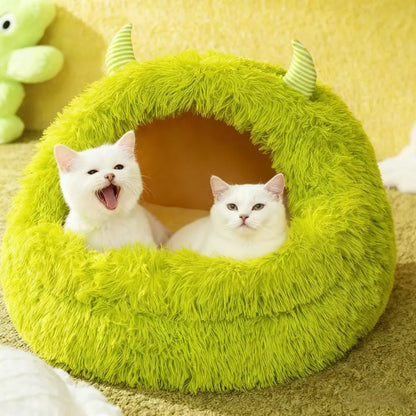 Monster-Shaped Fluffy Pet Bed – Super Soft Sleeping Nest for Cats & Dogs