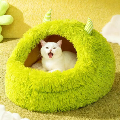 Monster-Shaped Fluffy Pet Bed – Super Soft Sleeping Nest for Cats & Dogs